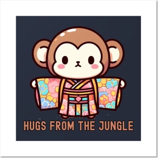 Japanese monkey Free hugs Posters and Art